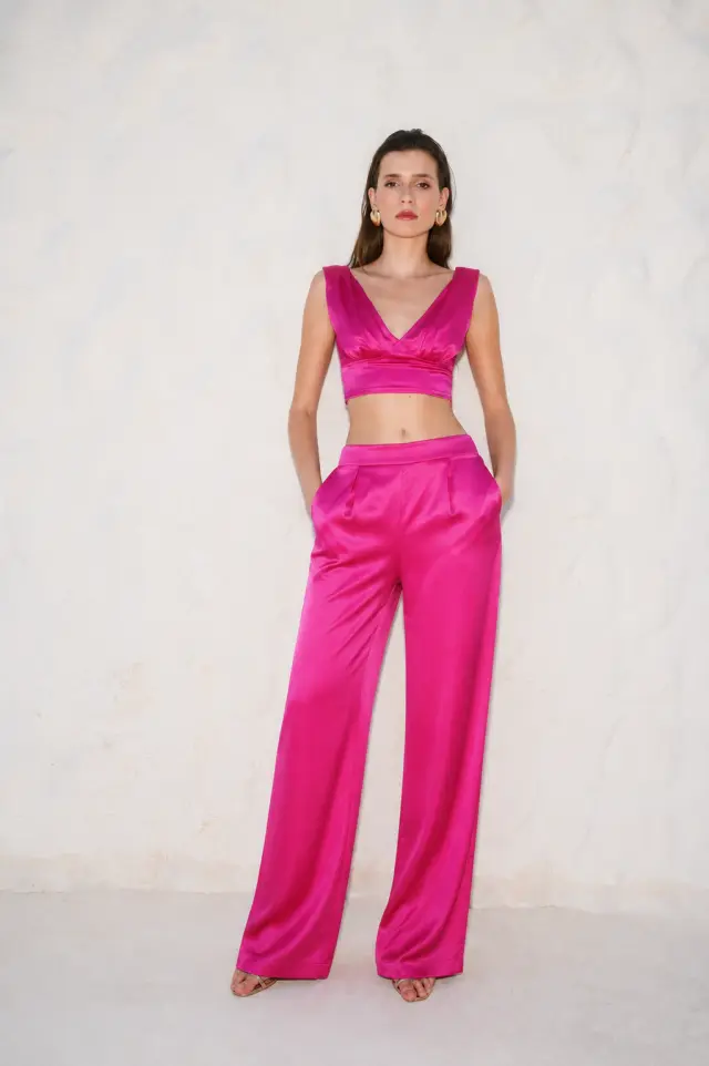 Satin Παντελόνι Ψηλόμεσο με Φαρδιά Γραμμή CORS TROUSERS - XS