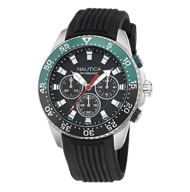 Nautica One-S Chronograph Men's Watch Black Silicone Strap NAPNOF502