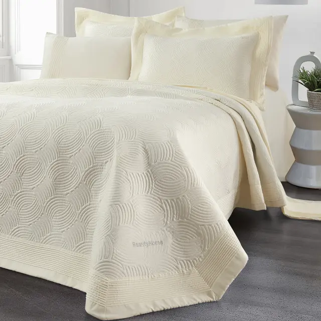 Νυφικό Σετ 3 Τεμ Κουβερλί 230x250 Υπέρδιπλο Beauty Home Clio 12503 Εκρού 100% Microfiber