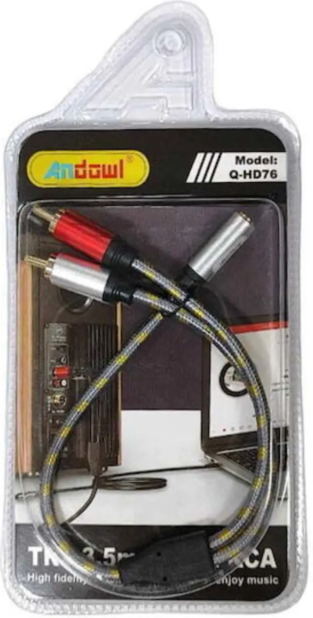 Andowl Καλώδιο 3.5mm male - 2x RCA male Μαύρο (Q-HD76)