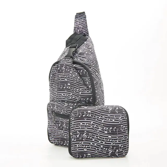Eco Chic Αναδιπλούμενο Τσαντάκι Χιαστί / Recycled Foldable Cross Body Bag: Music Black