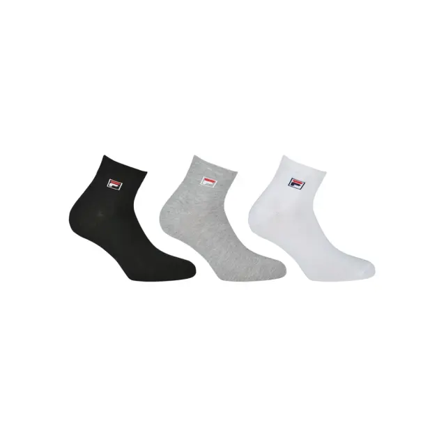 FILA Unisex Κάλτσες Quarter Plain - 3 Ζεύγη, Χρώμα Μαύρο-Λευκό-Γκρι - 35-38