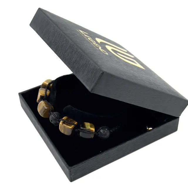 Tiger Eye Μαύρο Βραχιόλι με Χάντρες Ρυθμιζόμενο 3