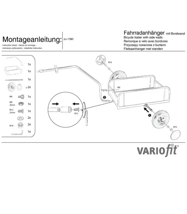 Variofit zu-1390 Τρέιλερ Ποδηλάτου Μεταφοράς Εμπορευμάτων για Φορτίο Βάρους ως 150kg 3