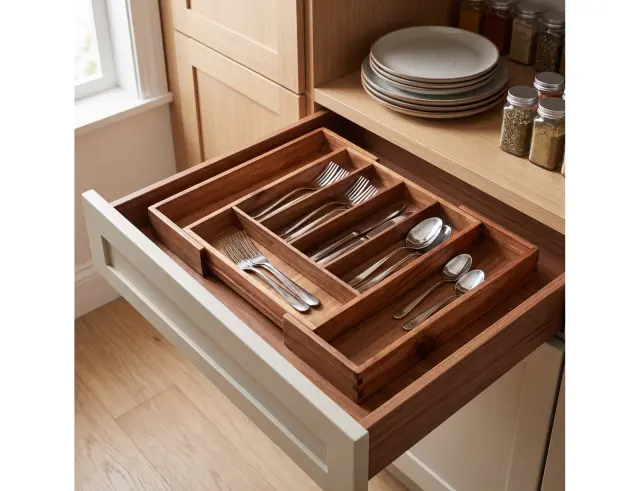 Eπεκτεινόμενη Θήκη για Μαχαιροπίρουνα Excellent Houseware από Ξύλο Ακακίας, με διαστάσεις 34x28-45x5cm BA2100040