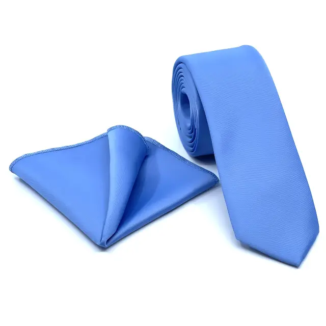 Μπλε Sky Blue Γραβάτα Σατέν Ματ 6,5 cm με Ασορτί Μαντήλι