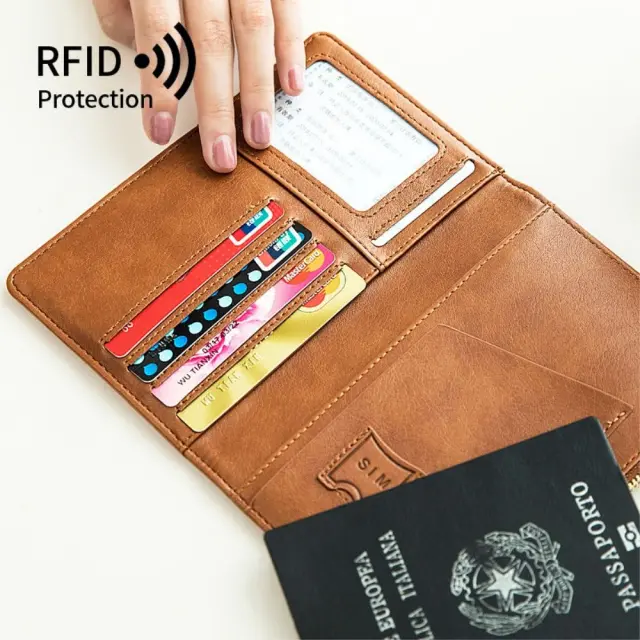 RFID Signal Block Passport & Credit Card Case Θήκη Καρτών και Διαβατηρίου Με Φερμουάρ - Κόκκινο ΟΕΜ 2