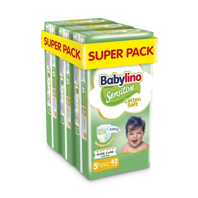Βρεφική πάνα Babylino Sensitive Cotton Soft No5+ 12-17 Kg SuperPack 126τμχ (3×42τμχ)