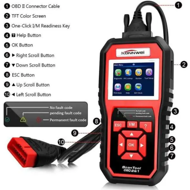 Ψηφιακό διαγνωστικό αυτοκινήτων OBDII/EOBD Scanner– Konnwei KW850 2