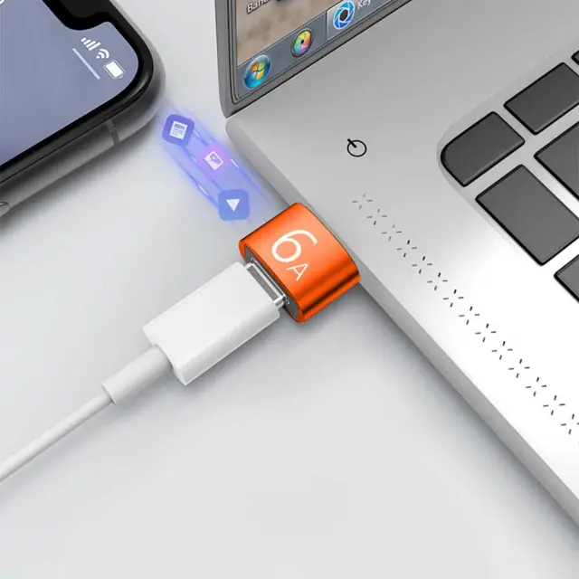 Techsuit - Premium OTG Adapter HyperPort (A4) - Type-C to USB, 5Gbps, 6A, 120W, Converter for Phone - Black / Orange 3