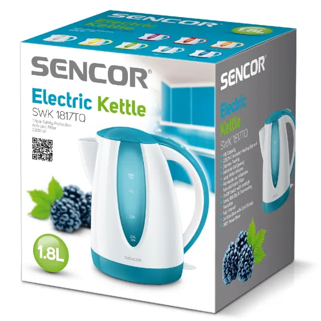 Βραστήρας Sencor SWK 1817TQ 1.8lt 2000W με Διπλή Ένδειξη Στάθμης και Πλαστικό Σώμα Μπλε 2