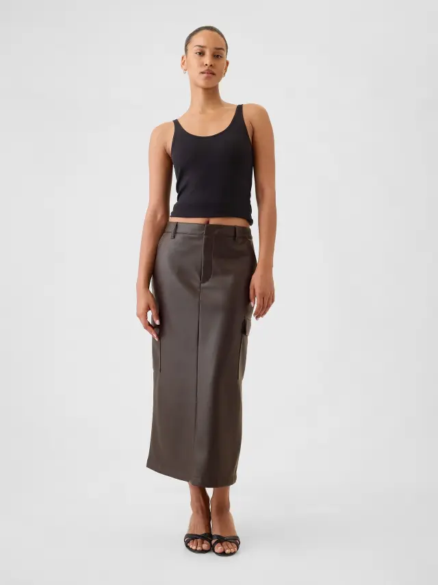 Καφέ Vegan Leather Cargo Midi Φούστα Terra brown - 0