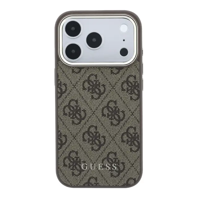Guess PU Leather 4G Gold Frame MagSafe Case for iPhone 18 Pro Brown 3