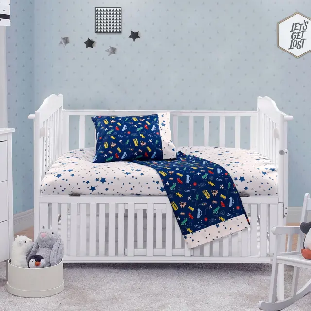 Σετ Σεντόνια Κούνιας 70x140+15 Beauty Home 5174 Μπλε Με Λάστιχο100% Βαμβακοσατέν