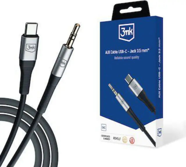 3mk® - Καλώδιο Ήχου USB-C male σε Jack 3.5mm male 1m- Black.