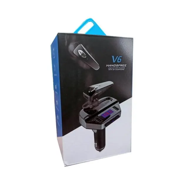 Φορτιστής Αυτοκινήτου Bluetooth με Ακουστικό V6 BT - Handsfree Car Kit FM 68170 2