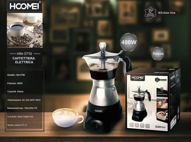 Hoomei HM-5710 Ηλεκτρικό Μπρίκι Espresso 3cups 400W Μαύρο 2