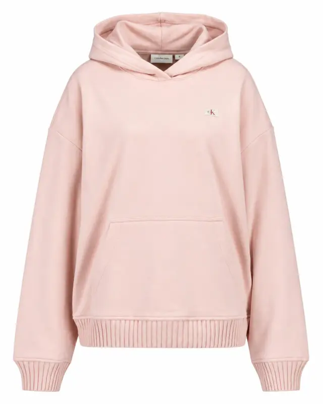 Calvin Klein Jeans Γυναικείο Φούτερ με Κουκούλα Woven Label Peached Ροζ