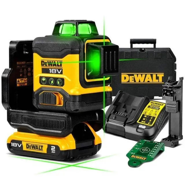 DeWalt DCLE34031D1 - Αυτοαλφαδιαζόμενο Λέιζερ Πράσινης Δέσμης 18V XR, 3×360° με 1 Μπαταρία 2Ah (1x 2Ah) + Φορτιστή σε Βαλίτσα Μεταφοράς