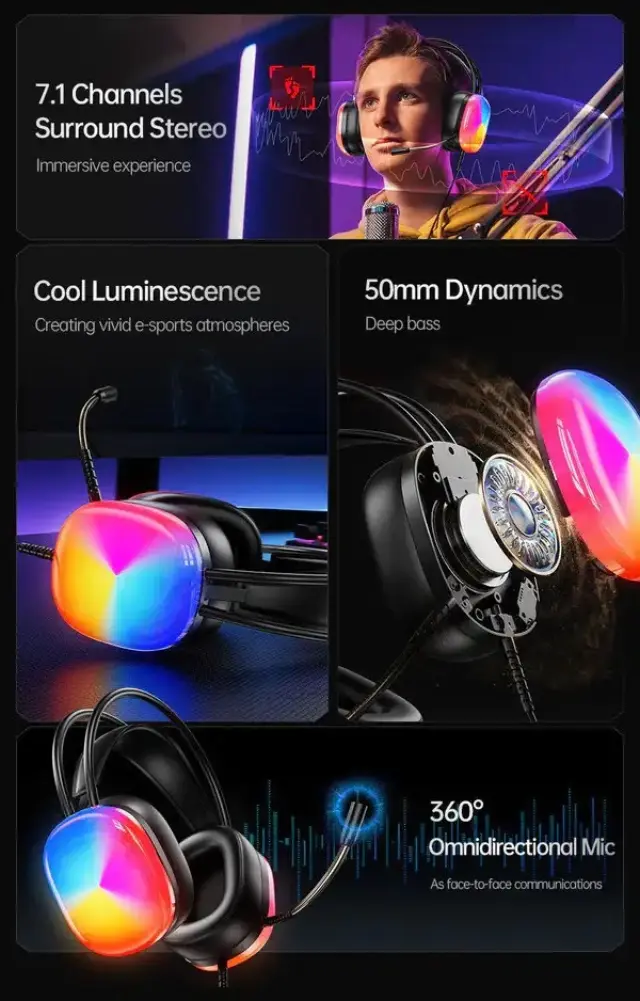 Ενσύρματα ακουστικά - LED RGB Headphones - GM-11 - AWEI - 260868 - Black 2