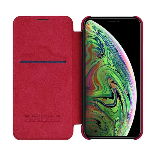 Nillkin Case for Apple iPhone 11 Pro (5.8" Inch) Qin Genuine Classic Leather Flip Folio Red Color + Card Slot 3