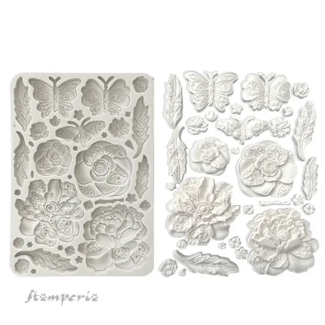 Καλούπι σιλικόνης A5, 15×21cm, Stamperia, Old Lace, Flowers and butterfly