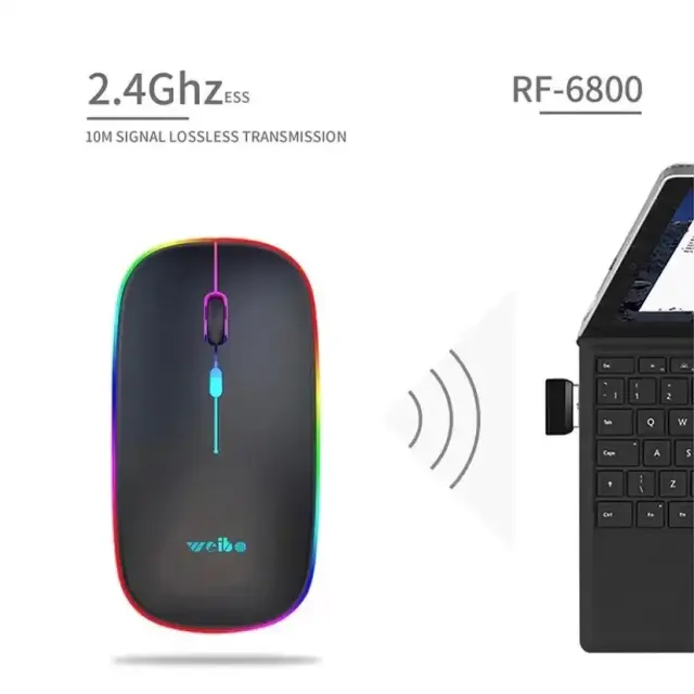 Weibo RF-6800 Ασύρματο Ποντίκι με RGB Φωτισμό - Γκρι 2
