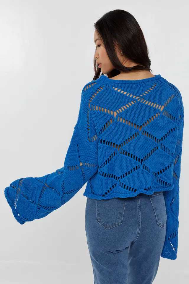 Crop Top Πλεκτό με Φαρδιά Μανίκια Φουξ 2