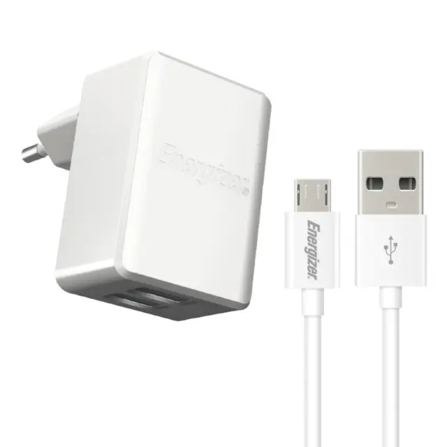 Φορτιστής Ταξιδίου Energizer ACW2CEUUMC3 3.4A με 2 θύρες USB A και Καλώδιο Micro USB 1m 3