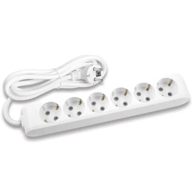 X-tendia White Six Gang Earth Socket with Cable CP 1,5M