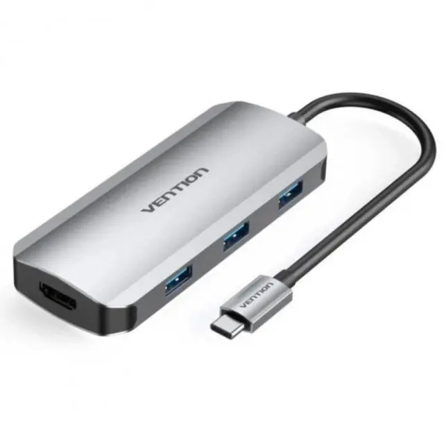 VENTION USB-C to HDMI/USB-C Gen 1/USB 3.0x3/PD Docking Station 0.15M Gray Aluminum Alloy Type (TOFHB) (VENTOFHB)
