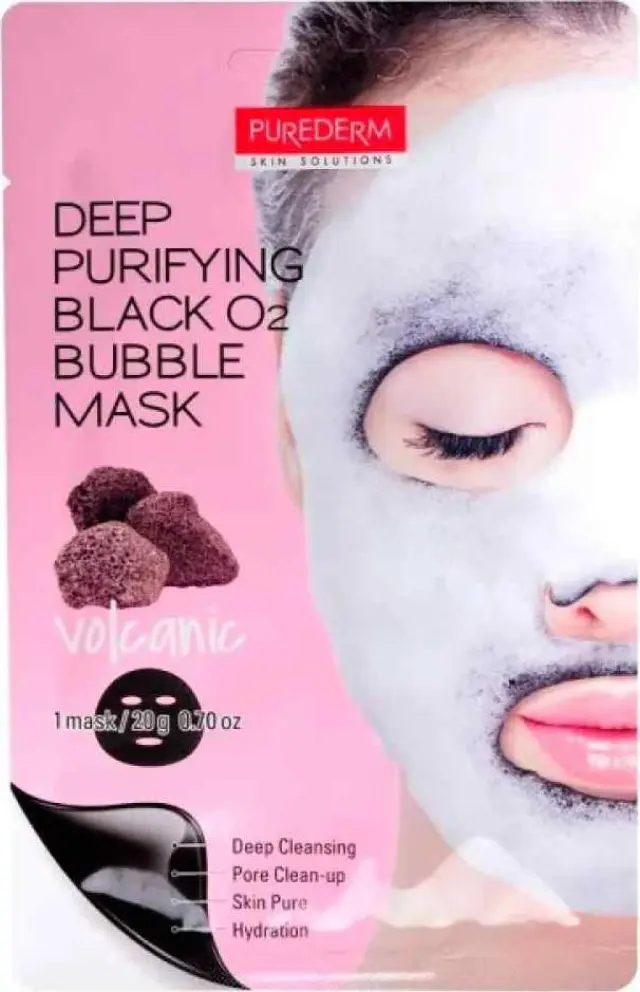 Purederm Deep Purifying Black O2 Bubble Mask Volcanic Μάσκα Καθαρισμού Με Ηφαιστειακή Στάχτη 20g
