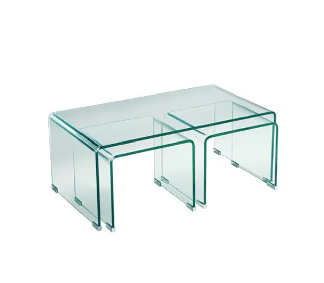Τραπεζάκι Σαλονιού GLASSER Bent Glass - Γυαλί Clear 90x50x38/40x36x32cm