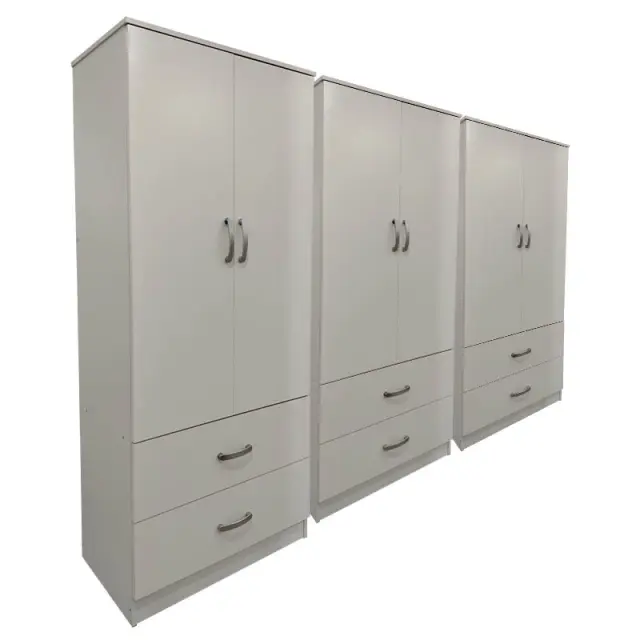Ντουλάπα εξάφυλλη με συρτάρια Athos pakoworld λευκή 240x42x180εκ 2