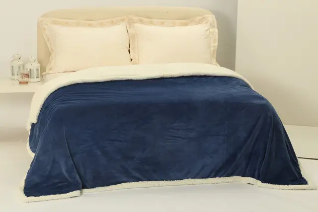 κουβέρτα fleece με sherpa (220cm x 240cm) μπλέ -