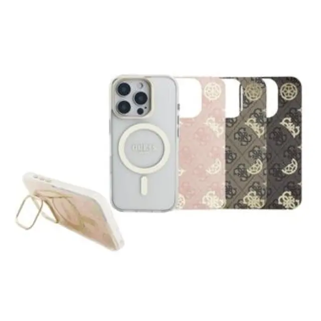 Guess PC/TPU Electroplated Stand Camera Frame MagSafe Case with Interchangeable Backgrounds for iPhone 16 Pro