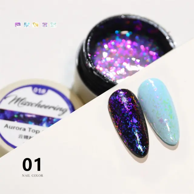 Top coat aurora glitter no wipe 6ml OEM 001