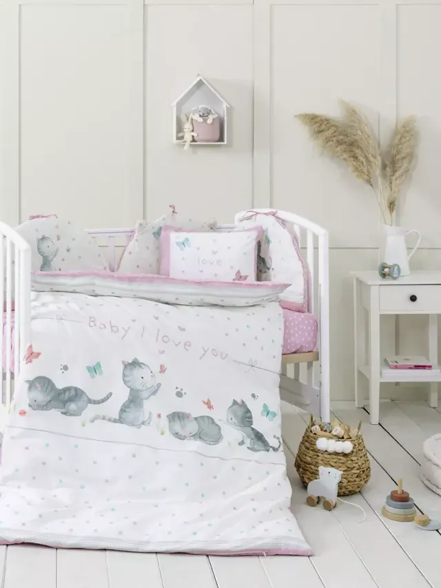 Κουβερλί Κούνιας 100x140 Nima Baby Love White-Pink 100% βαμβακερό
