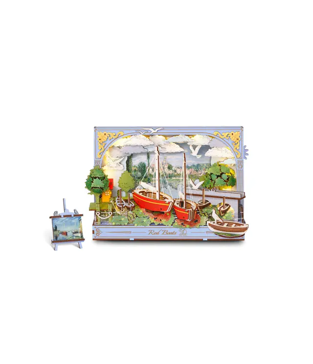 Robotime Rowood Red Boats 3D Ξύλινο Puzzle Έργο Τέχνης Monet με LED Φωτισμό (219 τεμ.) TH004