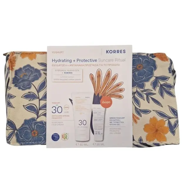 Korres Hydrating + Protective Suncare Ritual με Yoghurt Αντηλιακή Κρέμα Προσώπου SPF 30, 50ml + Δώρο Greek Yoghurt Ενυδάτωση με Προβιοτικά Κρέμα-Gel, 20ml + Νεσεσέρ, 1τεμ