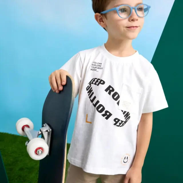 Mini 2 έως 10 ετών Σετ βερμούδα και μπλούζα κείμενο λευκό - 4Ε