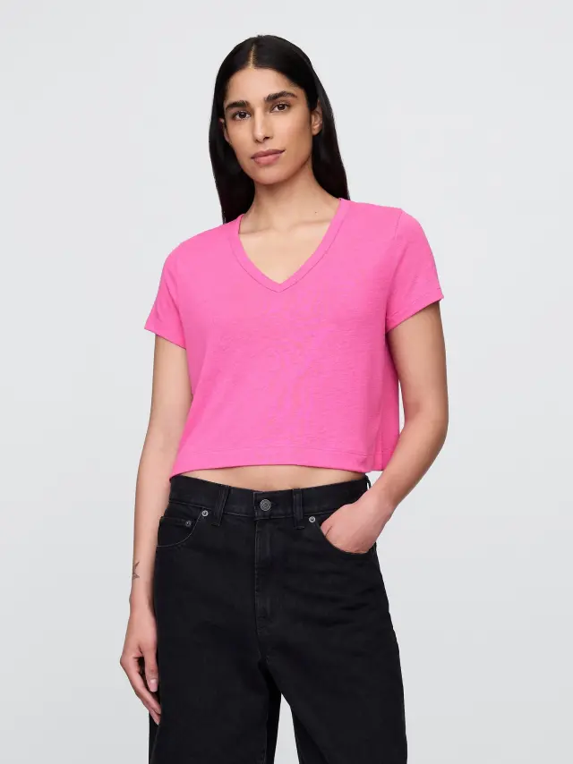 Μπλούζα με V λαιμόκοψη από Λινό Phoebe pink