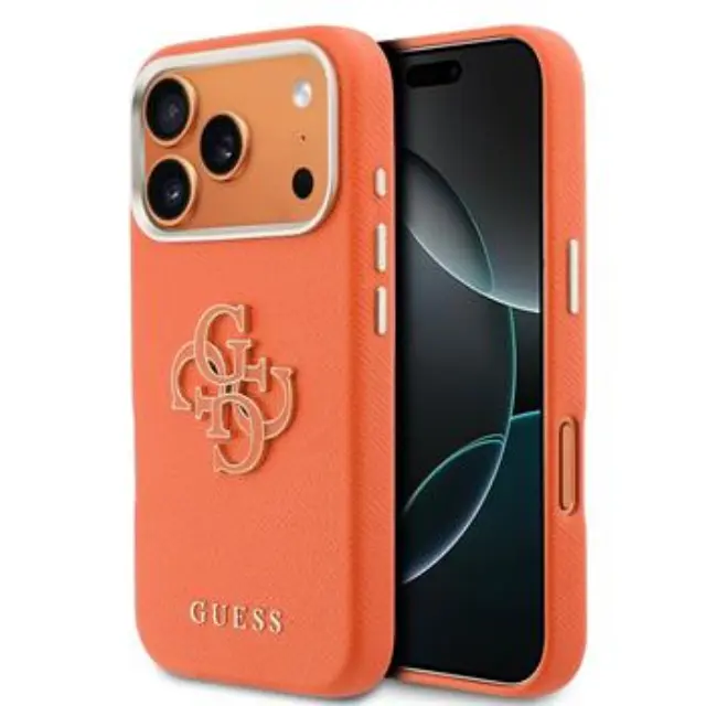 Guess PU Grained 4G Resin Metal Logo Logo Case for iPhone 17 Pro Max Orange