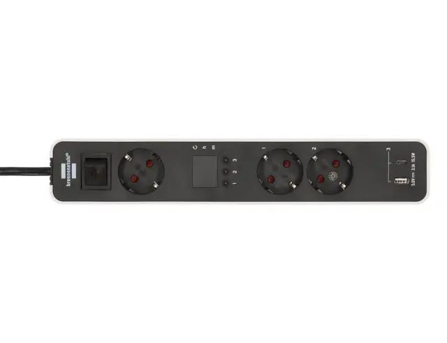 Πολύπριζο Ecolor Brennenstuhl - 3x Schuko - 1x USB-A, 1x USB-C - Διακόπτη On/Off - 3x Χρονοδιακόπτες - Καλώδιο 1.5m - White / Black150170 2