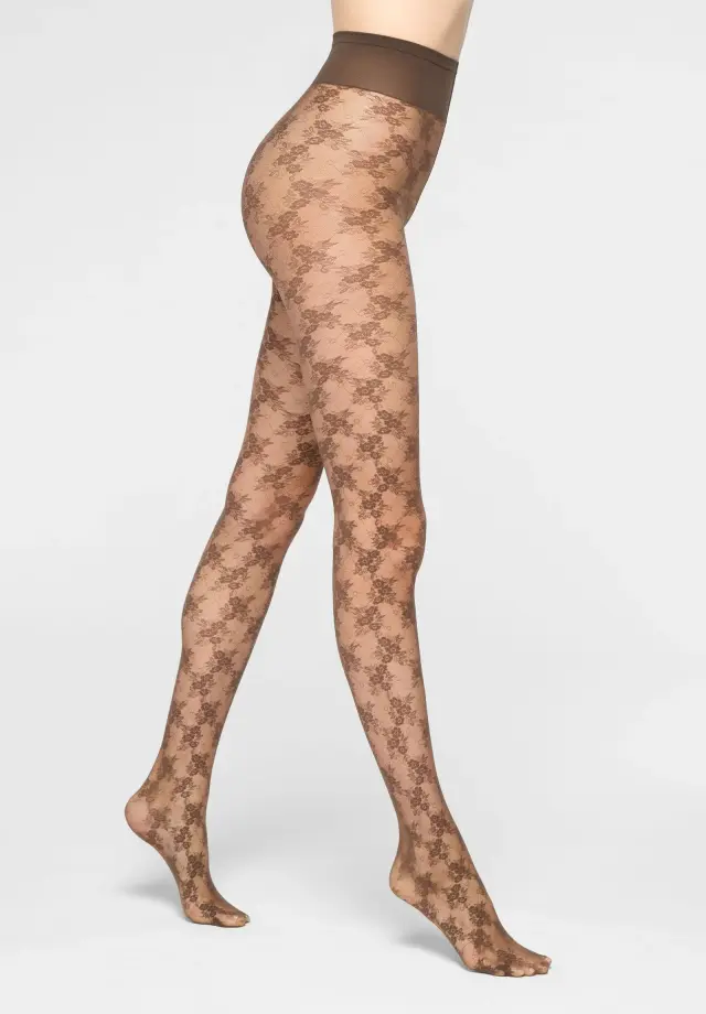 Oroblu Stylish Lace Καλσόν Ημι-Διάφανο Με Φλοράλ Δαντέλα 30 Denier Σοκολατί