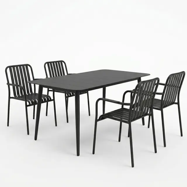 Τραπεζαρία Heven Vista pakoworld σετ 5τεμ μαύρο αλουμίνιο 120x70x72εκ 2