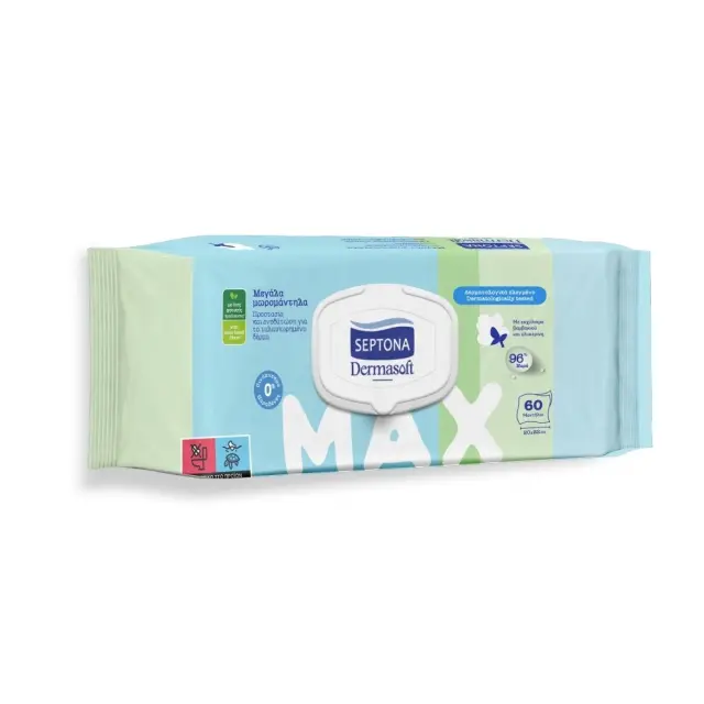 Septona Dermasoft Max Μωρομάντηλα χωρίς Οινόπνευμα & Parabens 60τμχ