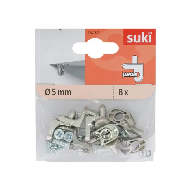 Στήριγμα Ραφιού Φ5mm Νίκελ Με Καπάκι Και Euroscrew 2