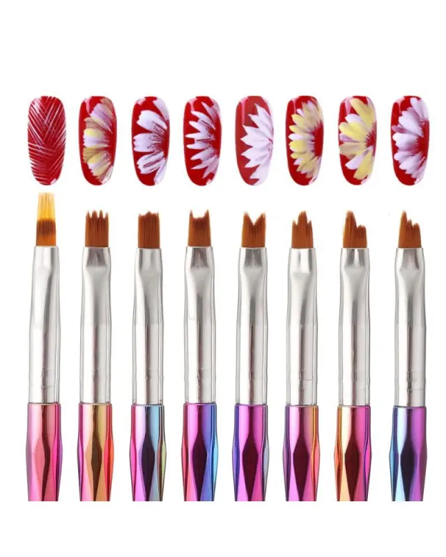 Σετ 8 πινέλα νυχιών rainbow για σχέδια nail art