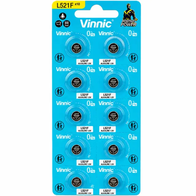Buttoncell Vinnic L521F AG0 LR63 Τεμ. 10 με Διάτρητη Συσκευασία 1.5V